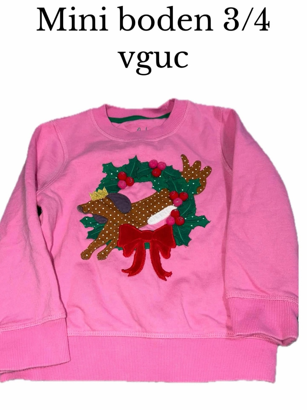 Mini boden 3/4 dog wreath Christmas sweatshirt